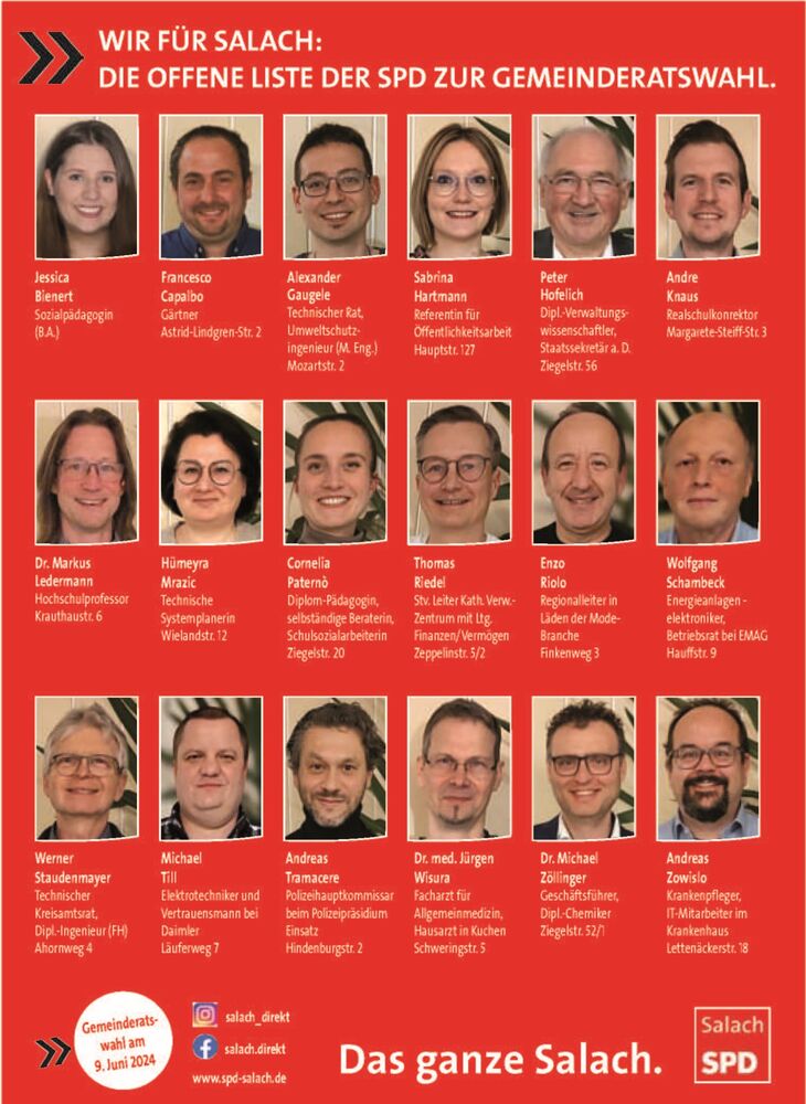 Wir für Salach Die offene Liste Der SPD zur Gemeinderatswahl SPD Salach